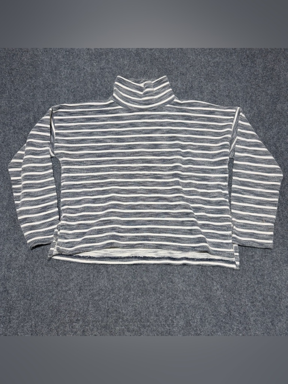 J. Crew Turtleneck Top Womens Size L Black Ivory Striped Long Sleeve Knit